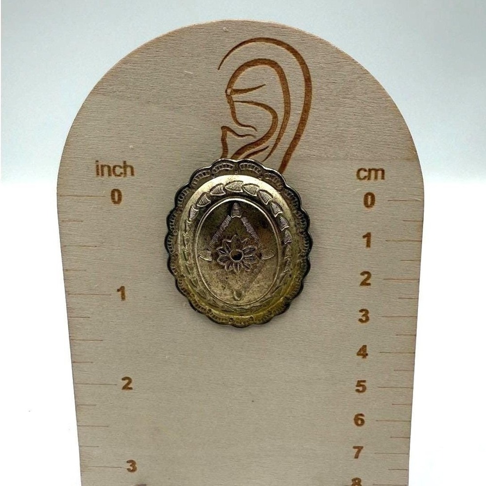 Vintage Western Stamped‎ Floral Concho Oval Statement Earrings Brass Tone